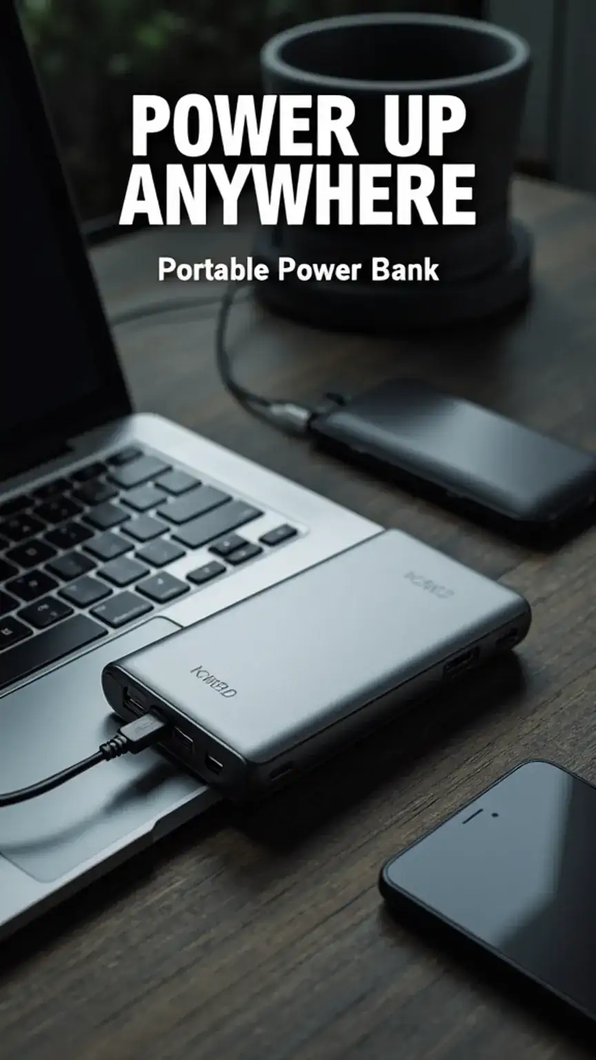 Portable power bank for remote workers, offering on-the-go charging for devices. Essential tech gadget for work from home. Power bank for office.