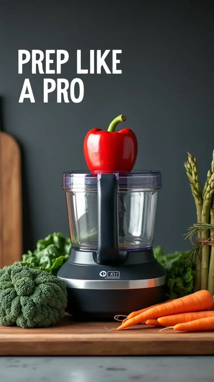 Food processor with fresh vegetables, illustrating meal prep efficiency and the best kitchen tech for busy men.