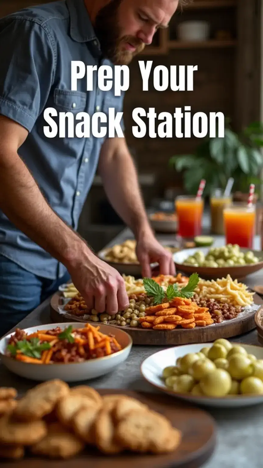 How to set up a game day snack station for parties, featuring easy party snacks and men's party food essentials. Game day preparation tips.