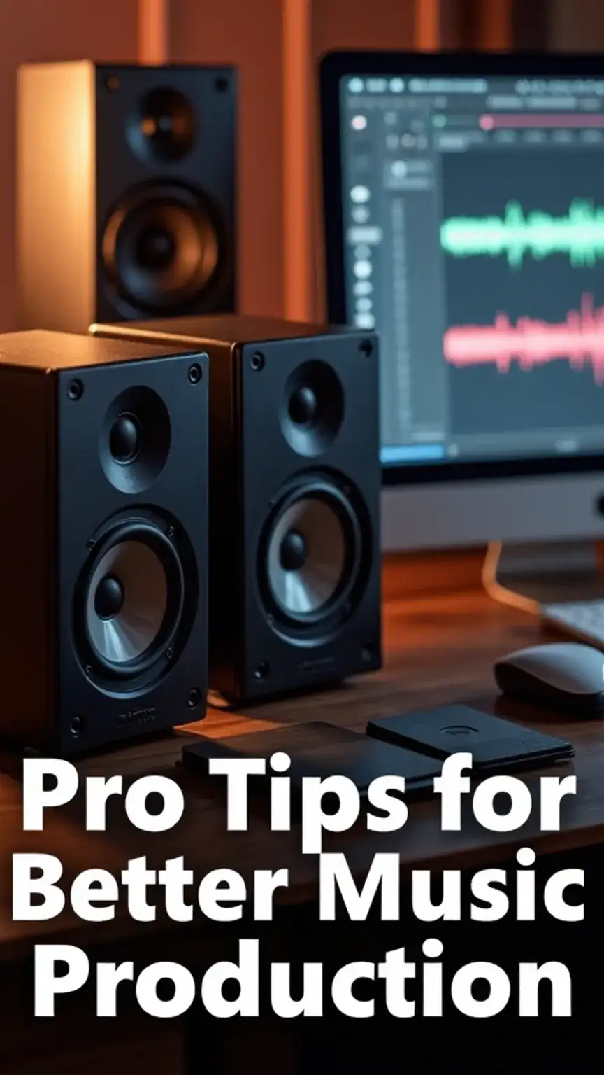 Music production tips and tricks for beginners, featuring studio monitors and reference tracks. Improve mixing and mastering at home studio for aspiring producers.