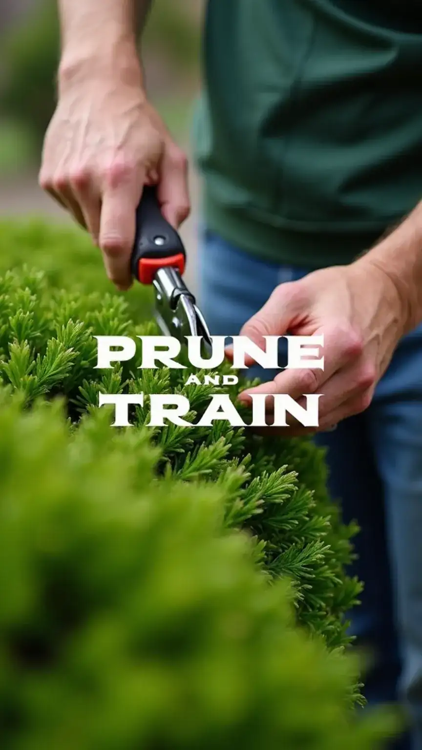 Pruning a shrub for healthy growth in a low-maintenance garden. Keywords: garden pruning, plant training, easy garden care, garden maintenance tips, shrub care.