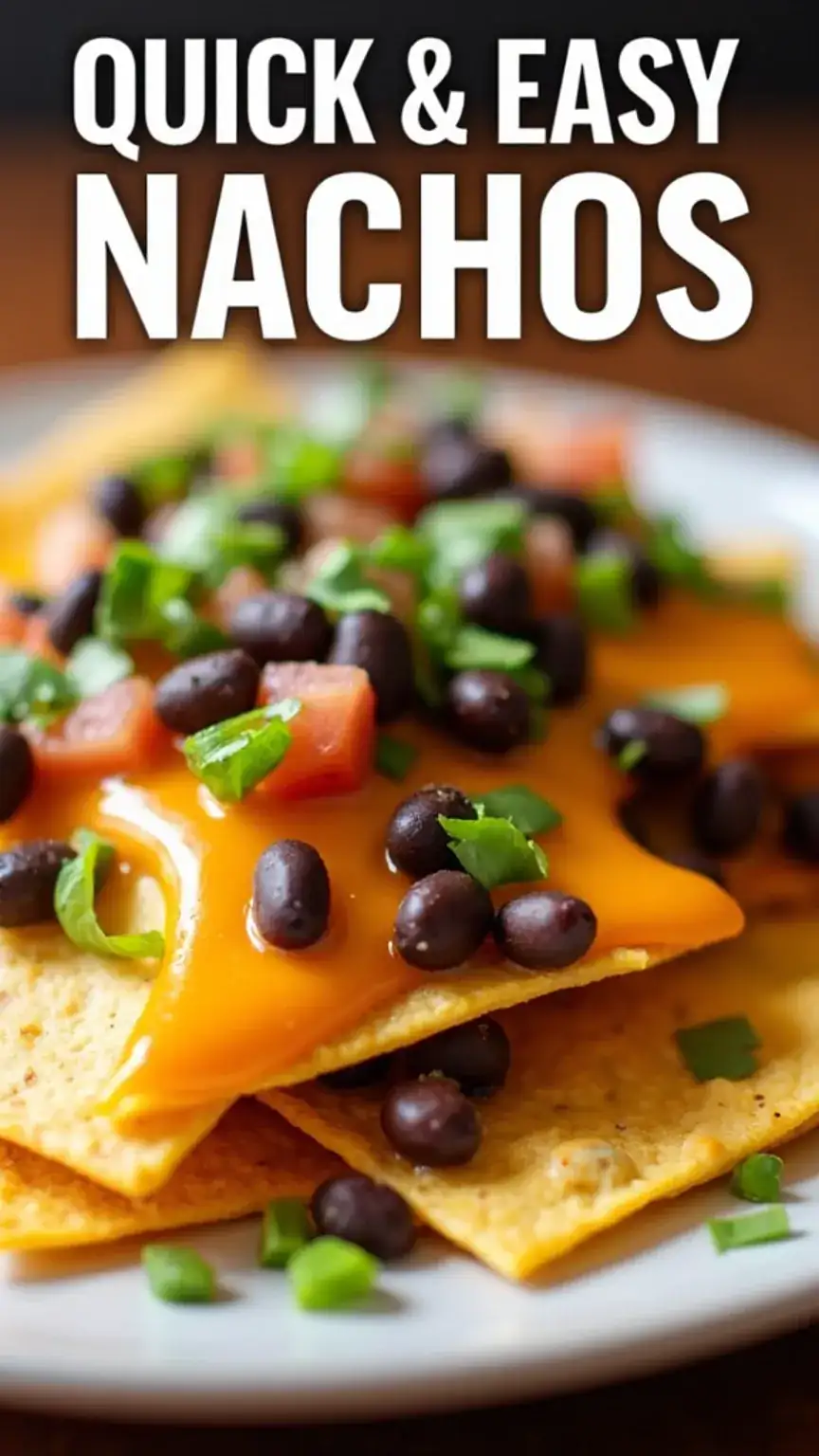 Recipe for quick and easy nachos, a perfect game day snack. Delicious party food with melted cheese and toppings, suitable for men's party food.