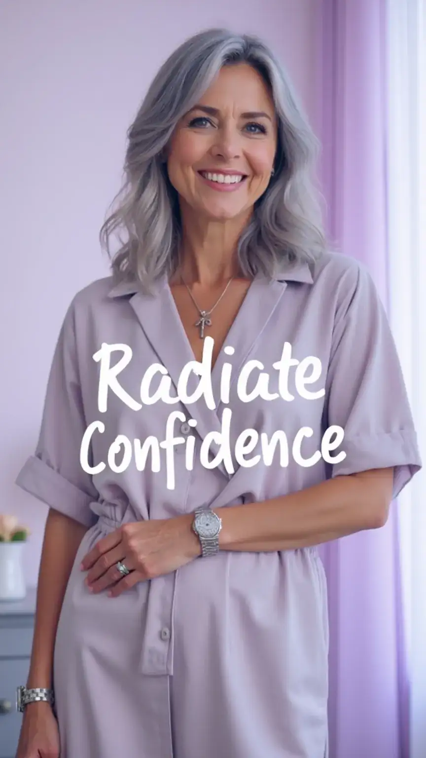 Illustration of a woman radiating confidence, a key grooming tip men notice. Serene posture and gentle lighting, soft pastel tones. Women's grooming, beauty advice.