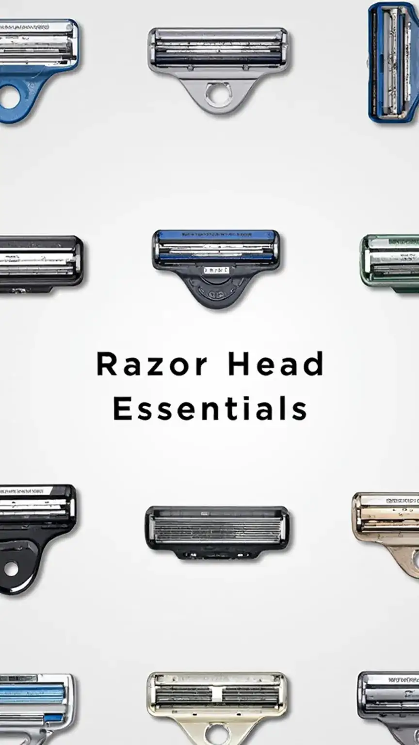 Close-up of men's razor heads, showing different designs and features. Best razors for men, razor guide, shaving technology.