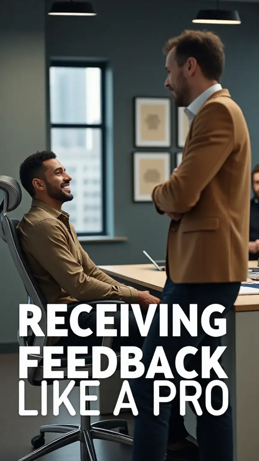 Man receiving feedback, active listening, professional growth, accepting criticism, workplace communication skills.