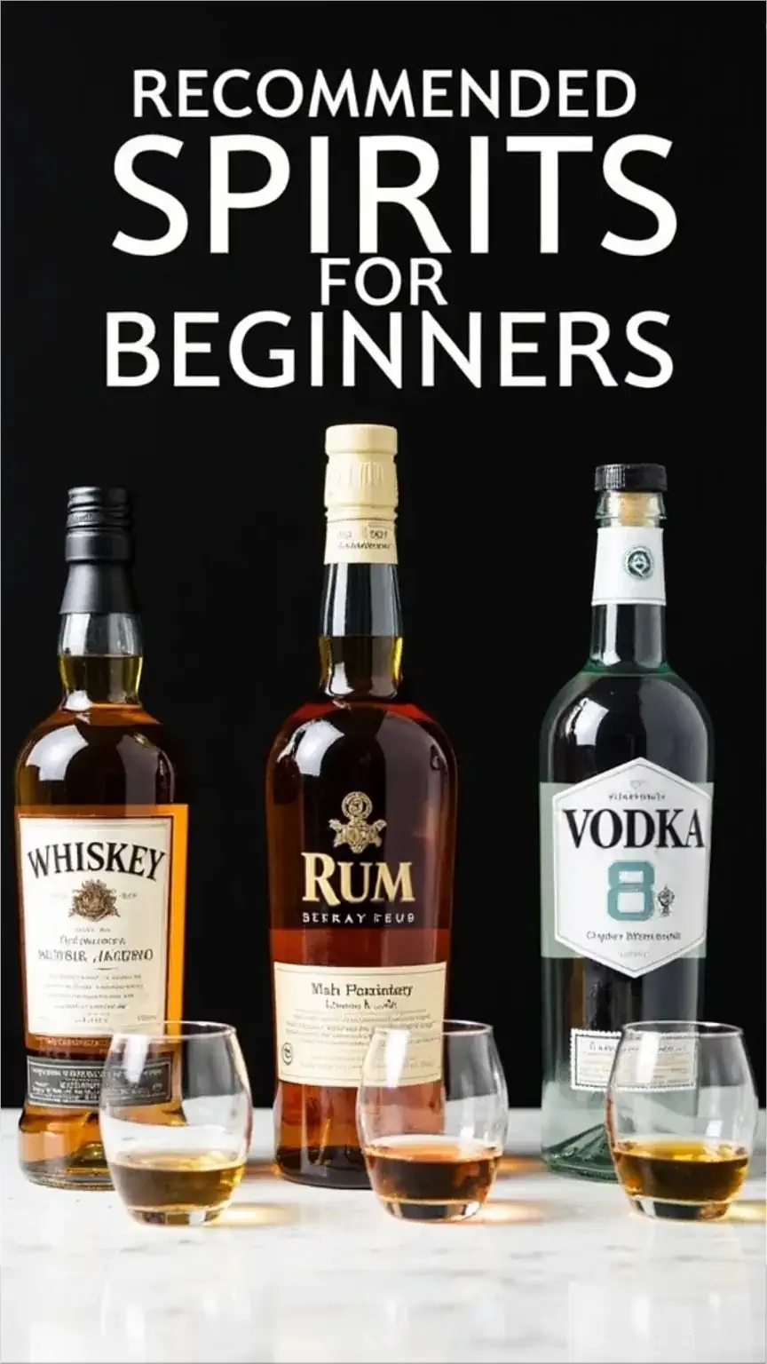 Recommended spirits for beginners: whiskey, rum, vodka. Great choices for learning spirit tasting and developing palate.