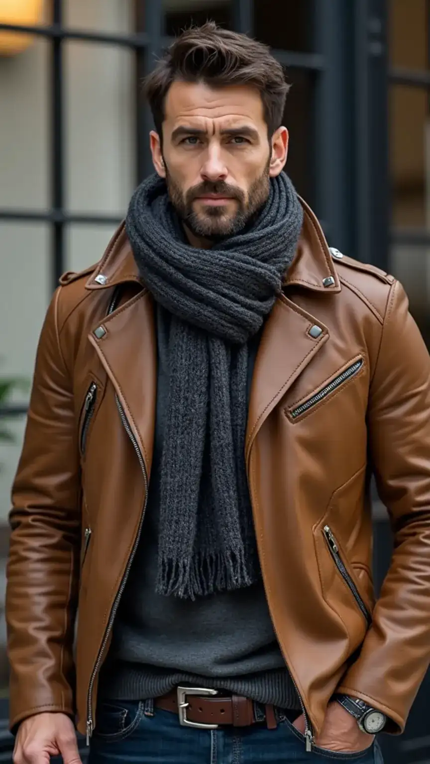 Scarf layering ideas for men, how to style scarves with jackets and sweaters. Mens outfit inspiration, textured winter wear.