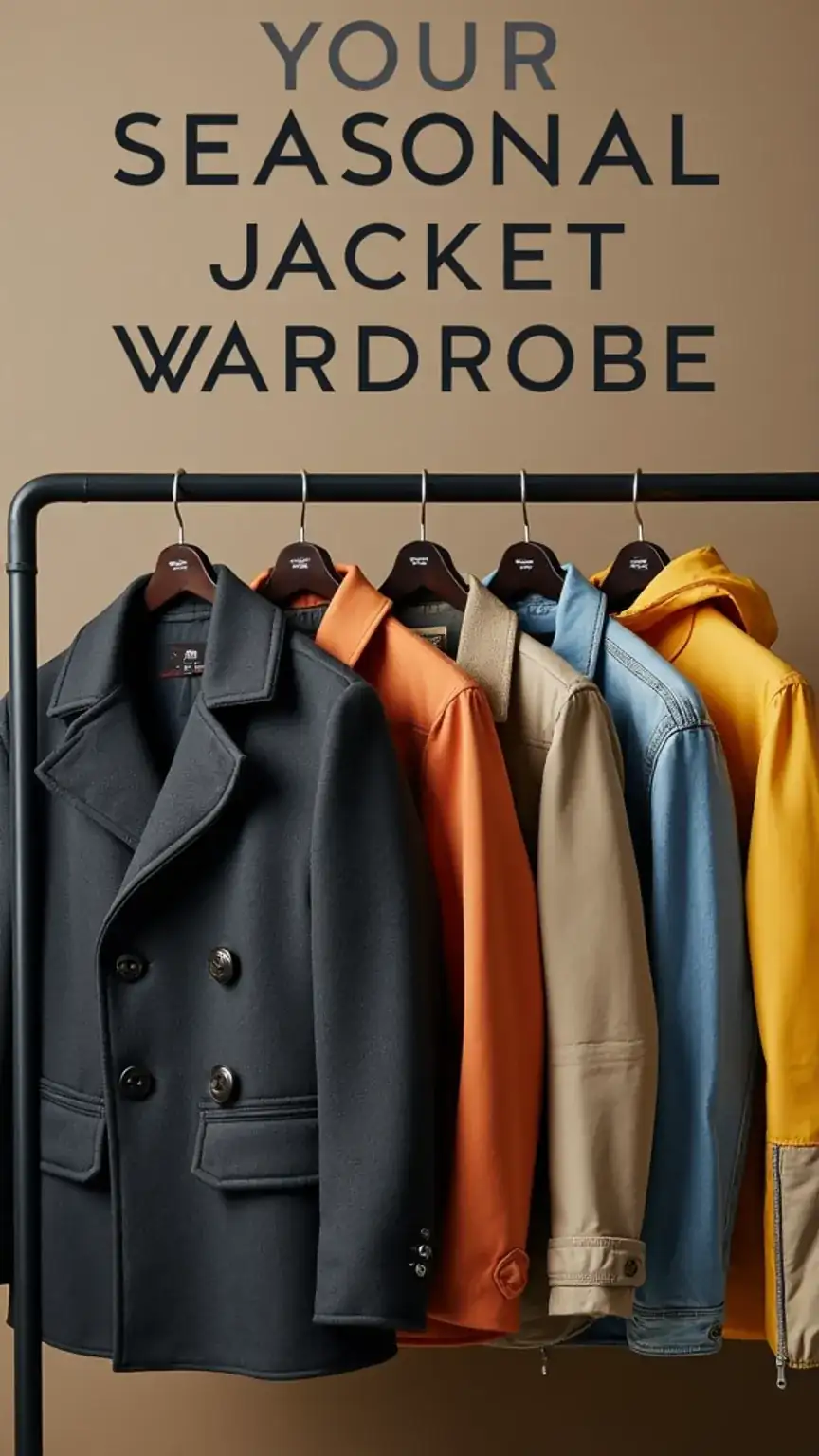 Collection of men's jackets for every season, showcasing best jackets men, seasonal jackets, men's outerwear wardrobe.