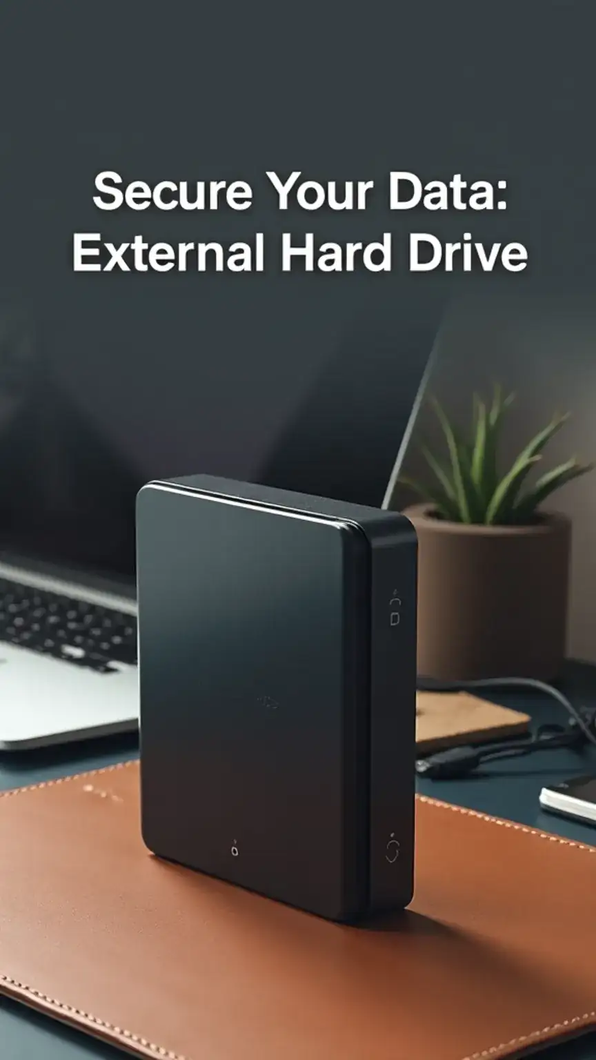 High-speed external hard drive for backing up files in a home office. Essential tech for data security and productivity. Tech for office.