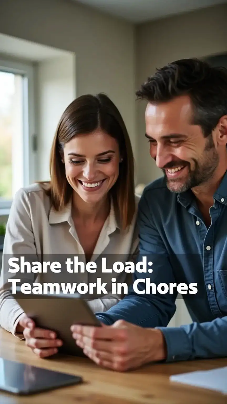 Men using a shared app for household responsibilities, illustrating partnership and effective chore division. Keywords: household chores, shared to-do list, teamwork, couple collaboration, relationship.