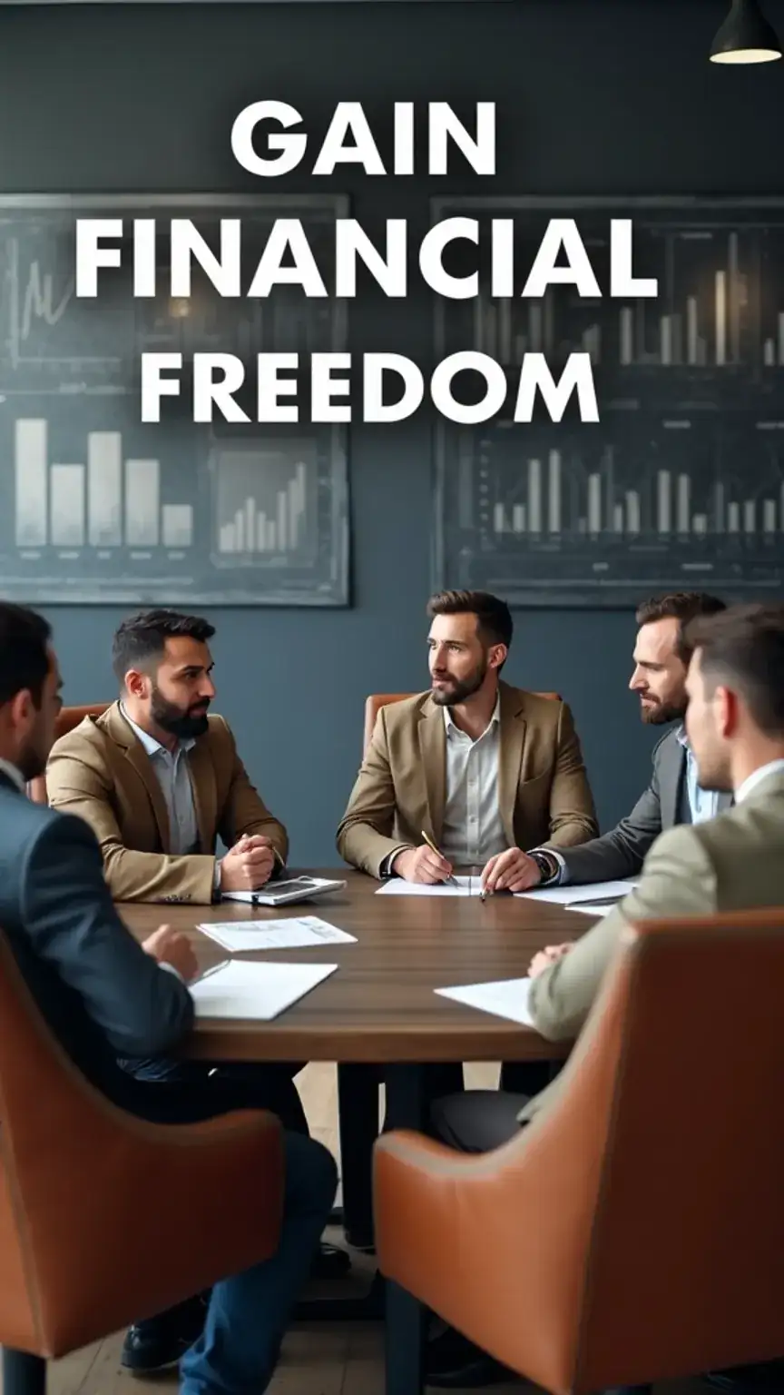 Men discussing side hustle benefits, financial freedom, diversified income, entrepreneurship, business growth, collaboration.