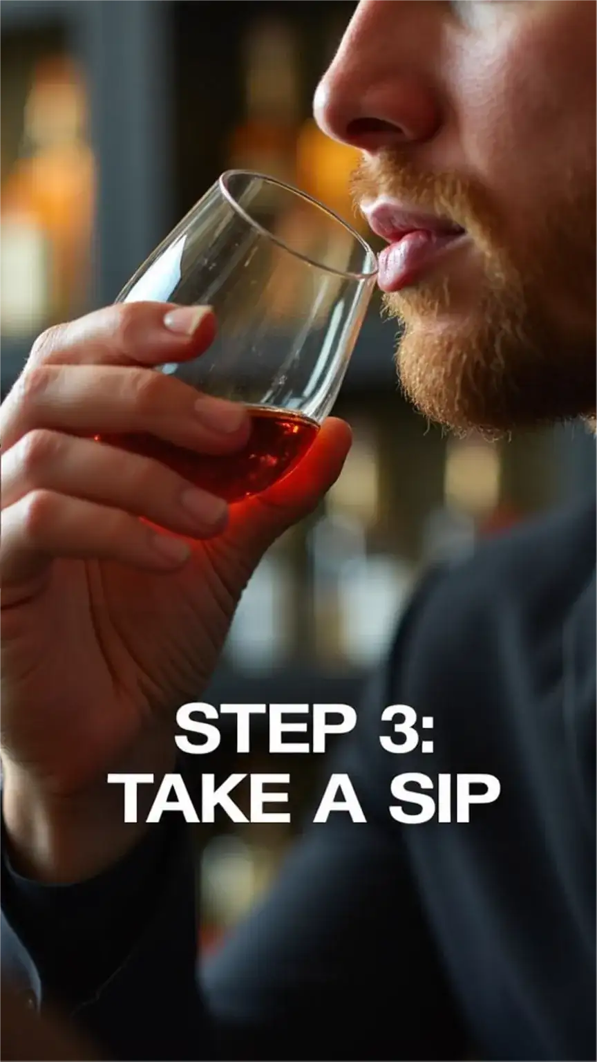 Taking a sip of fine spirits. Understand the texture and flavor profile during spirit tasting. Tasting notes guide.