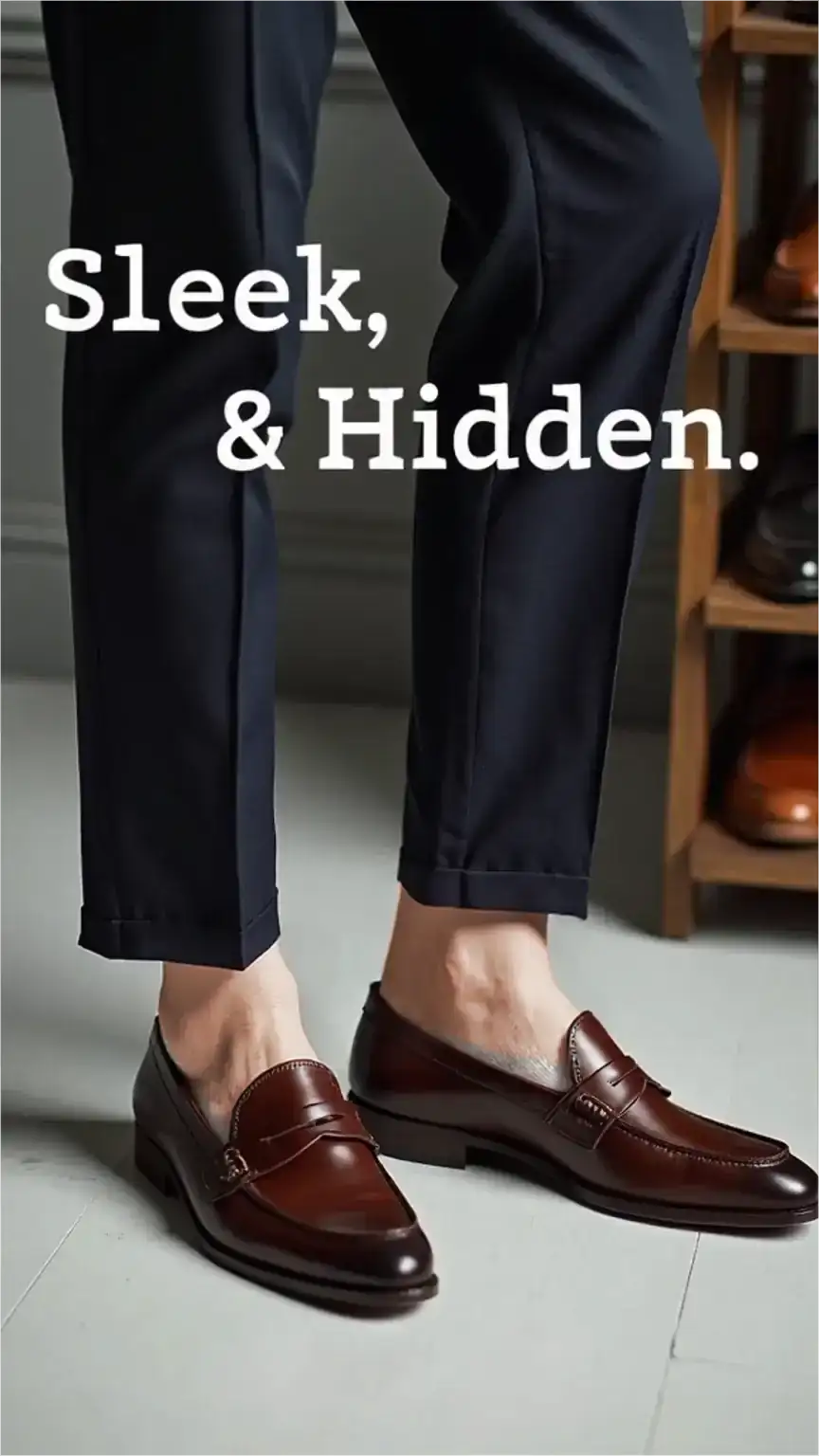 Man wearing no-show socks with loafers, men's no-show socks, sock styles for loafers, subtle sock look.
