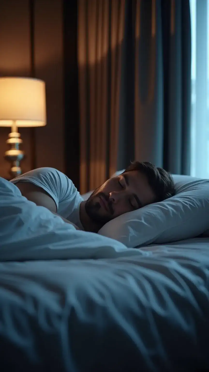 Illustration of a man getting enough sleep for healthy skin regeneration, crucial for men's anti-aging over 40.