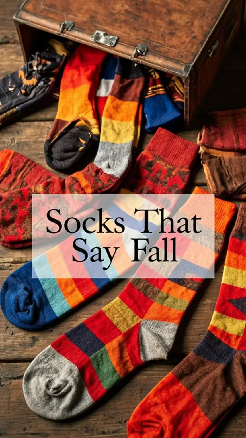 Men's fall socks with bold patterns and autumnal colors: red, orange, brown. Essential fall accessories men, men's autumn socks, seasonal footwear.