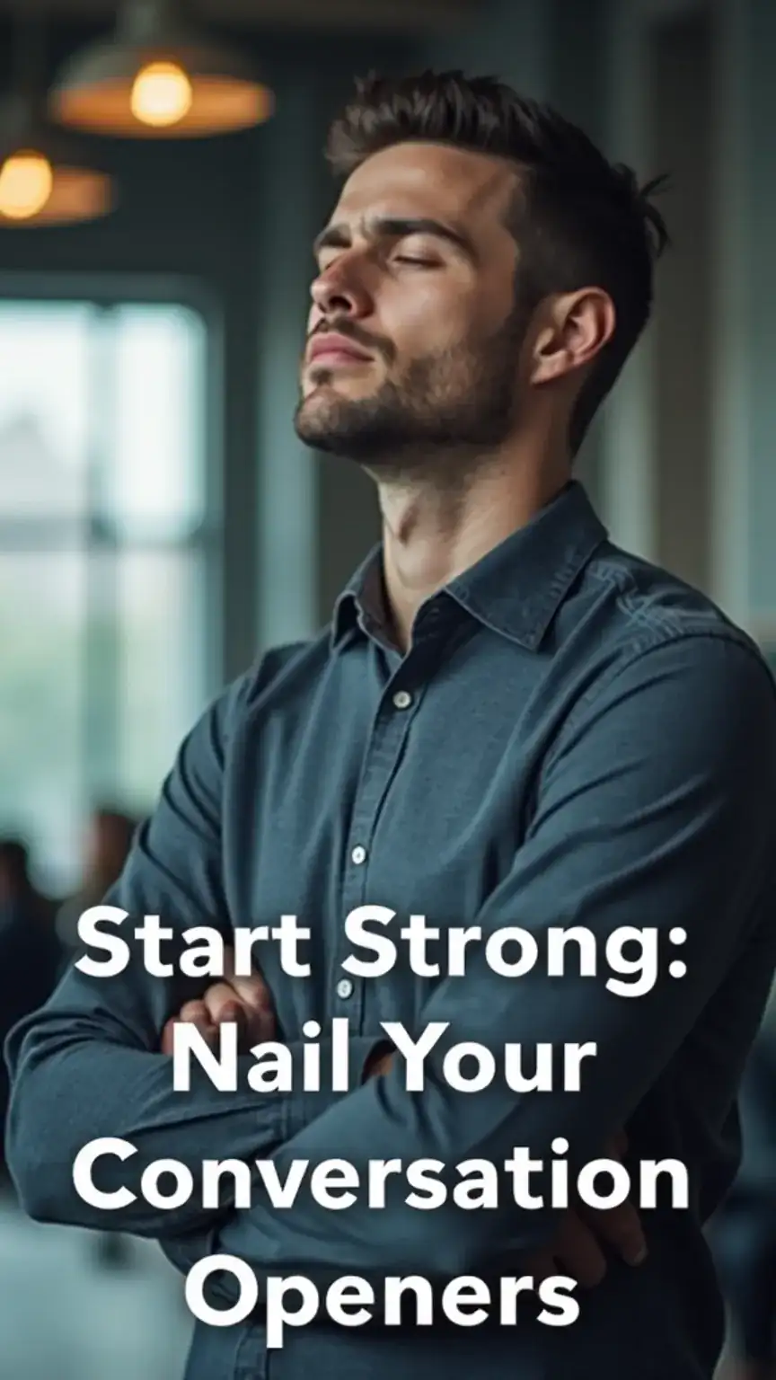 Man preparing for conversation, deep breath, relaxation, confidence building, social skills, mastering conversation starters, how to talk to people.