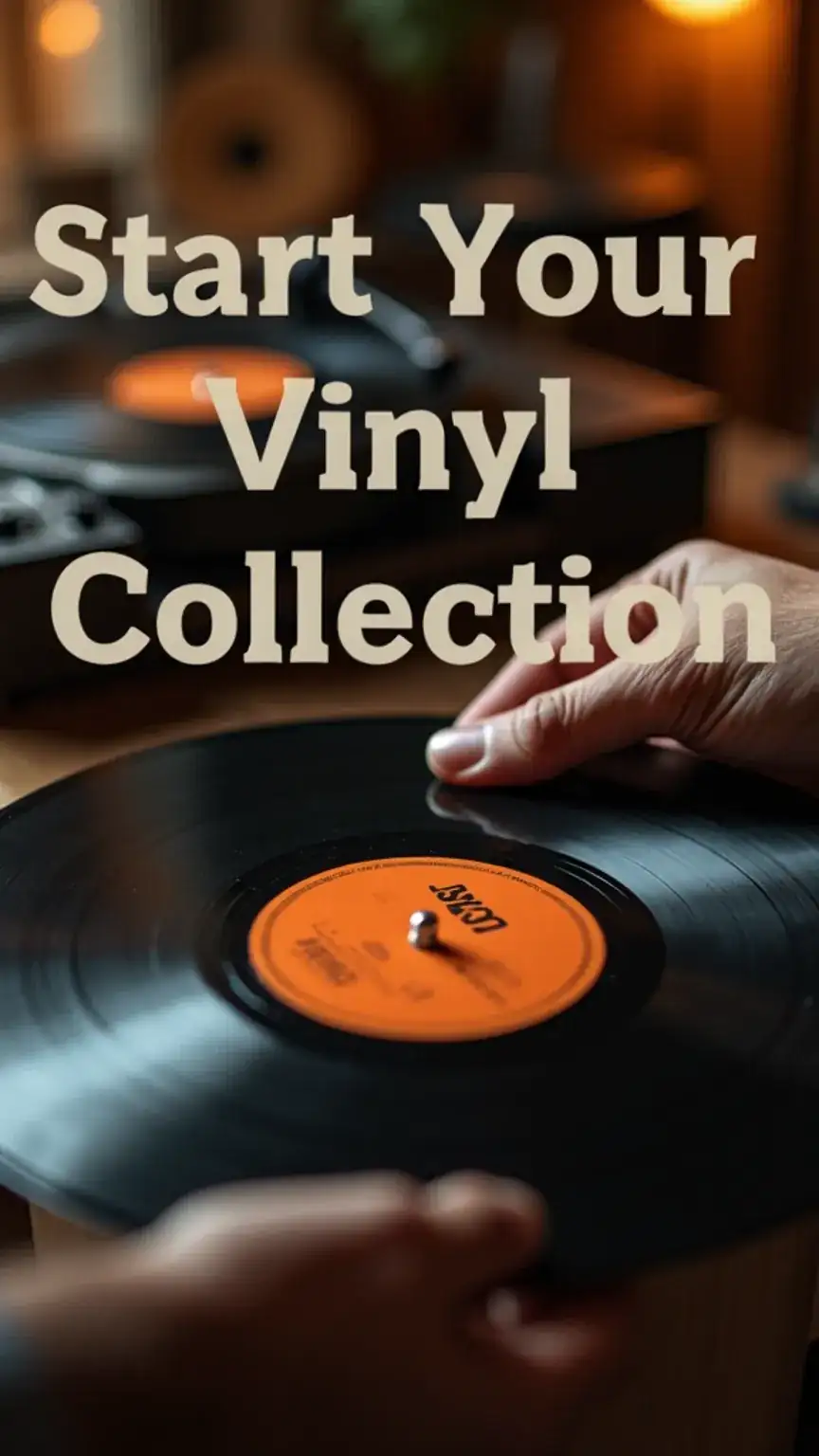Man holding a vinyl record, starting a vinyl collection guide, classic records, turntable, analog music.