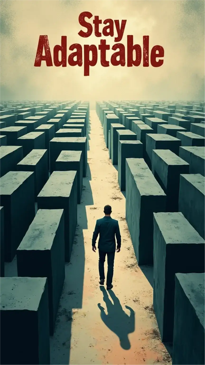 Man navigating a maze, symbolizing adaptability and flexibility when starting a business. Keywords: entrepreneurship journey, adaptable, pivot, business strategy, learning from mistakes.