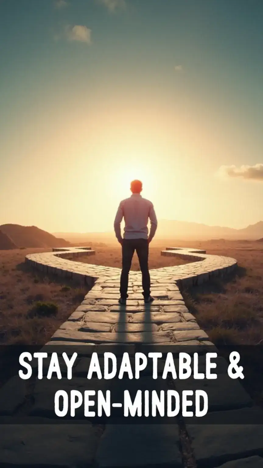 Man at a crossroads symbolizing adaptability and open-mindedness in the job market. Career advice for navigating change.