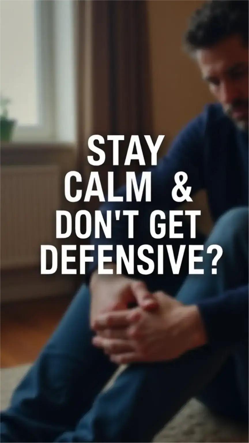 Man's hands resting on knees, symbolizing staying calm during relationship conflict. Keywords: relationship conflict, resolving disagreements, communication tips, staying calm.