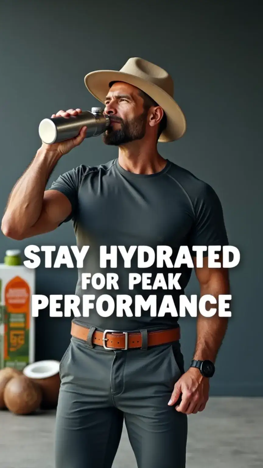 Hydration for men over 40, drinking water, coconut water, sports drinks for energy. Men's health, staying hydrated, peak performance nutrition.