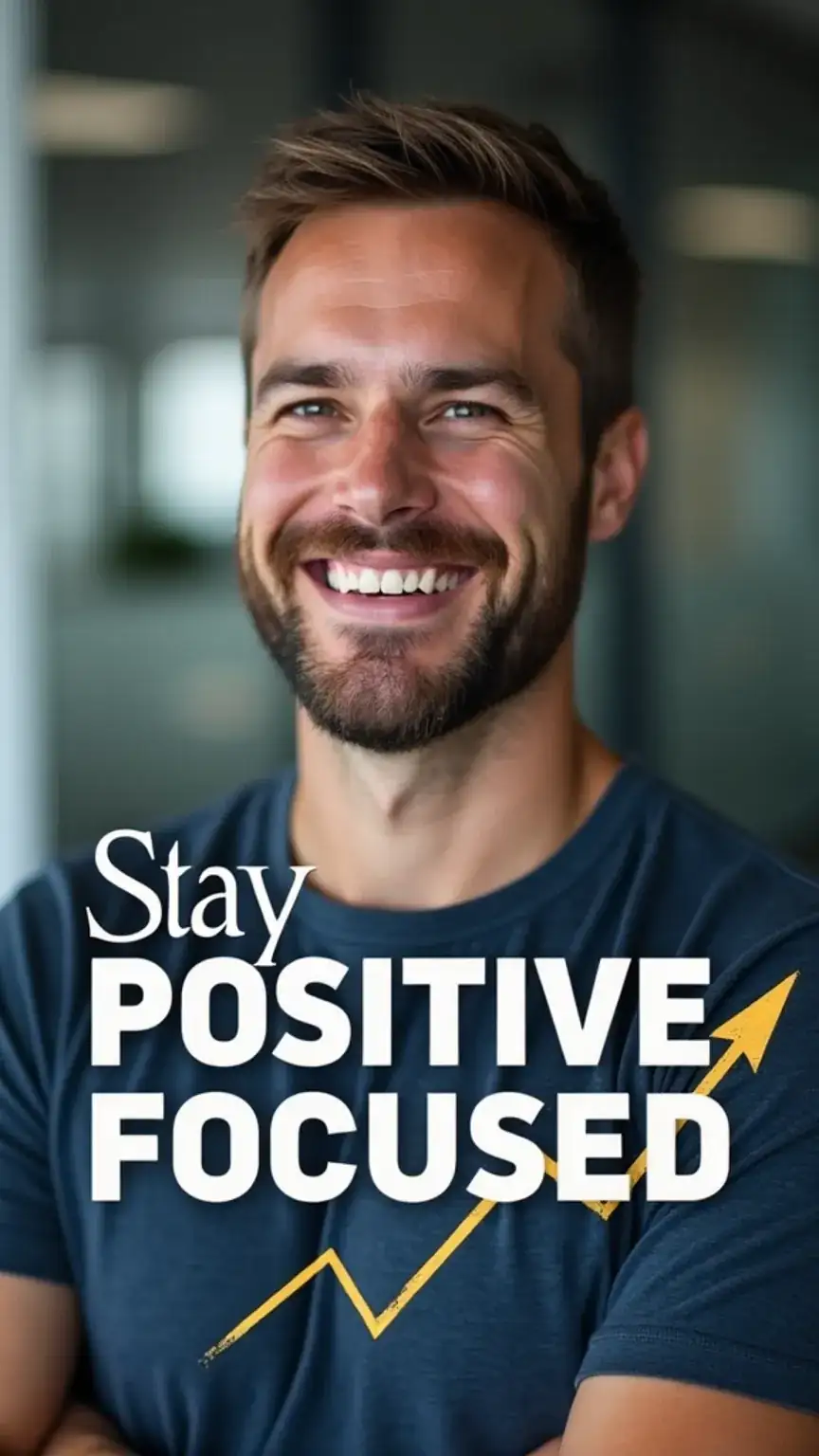 Staying positive during career change, focusing on goals, career adaptation mindset. Masculine visual style, mental resilience, professional focus.