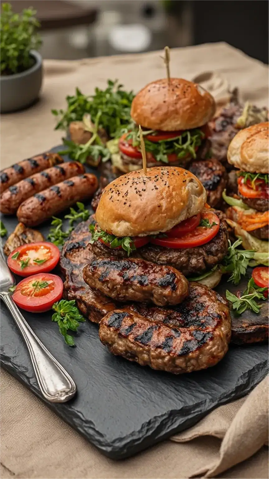 Successful backyard BBQ, perfectly grilled food. Hosting a BBQ party, BBQ results, grilling mastery.