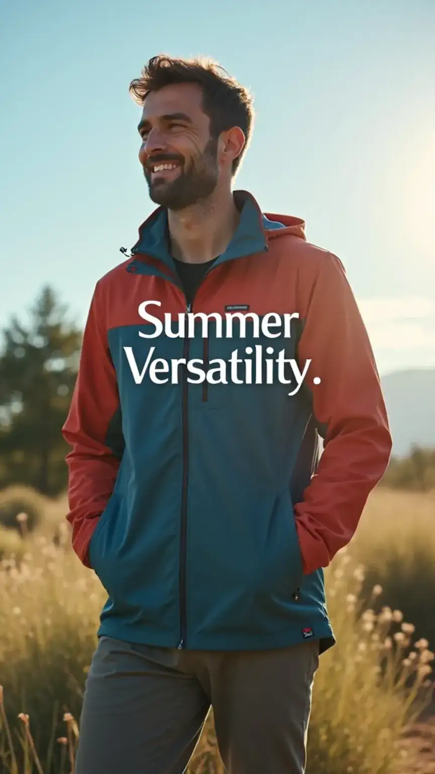 Man in a breathable, versatile summer jacket, showcasing best jackets men for outdoor activities, seasonal jackets.
