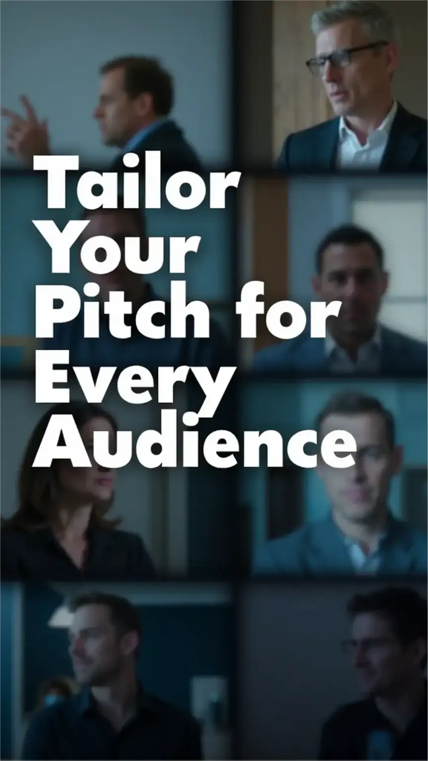 Visual representation of tailoring an elevator pitch for different audiences. Networking and professional introduction strategy.