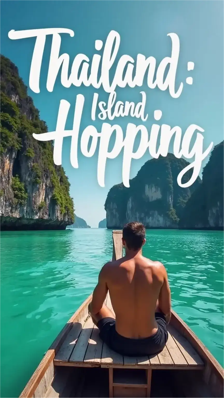 Man on a boat in Thailand's Phang Nga Bay, best travel destinations for men, exotic travel Thailand, island hopping, explore Thailand.