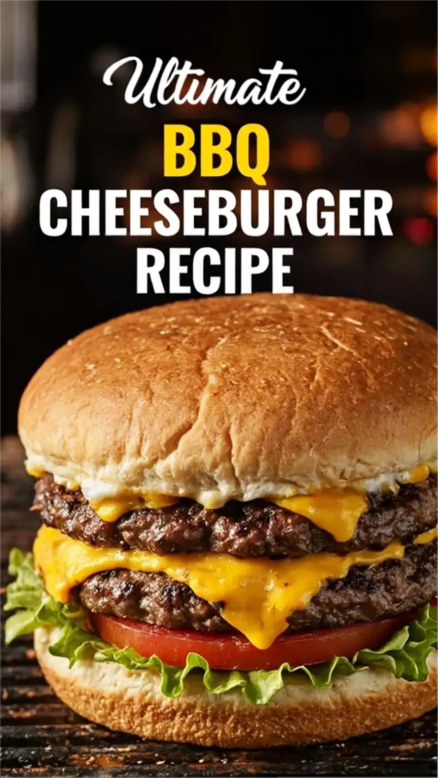 Pinterest pin: Close-up of a mouthwatering classic cheeseburger, perfect for summer BBQs. Best BBQ recipes for men, juicy burger, grilling essentials.