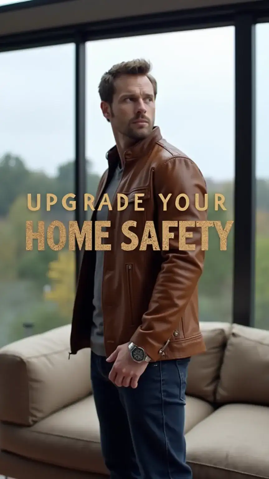 Man vigilantly looking out a window, representing home safety and smart security. Ideal for a Pinterest pin on securing your sanctuary.