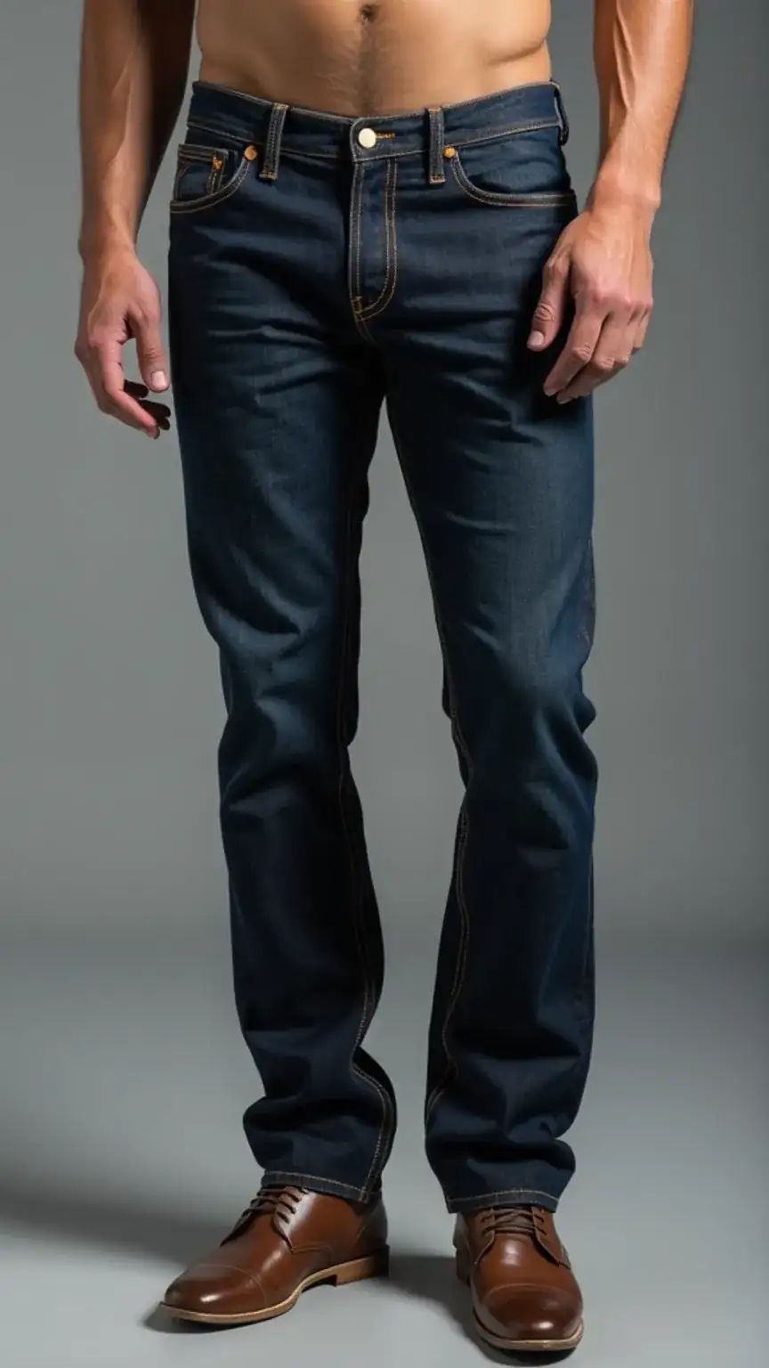 Man wearing dark wash jeans, a versatile men's wardrobe staple and essential for any fashion basics collection.