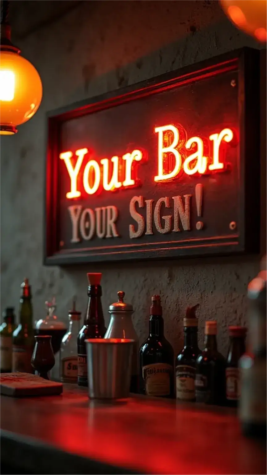 Masculine bar sign for a home bar setup, wall decor for a man cave bar. Budget home bar ideas, personalized bar signs, DIY bar decor.