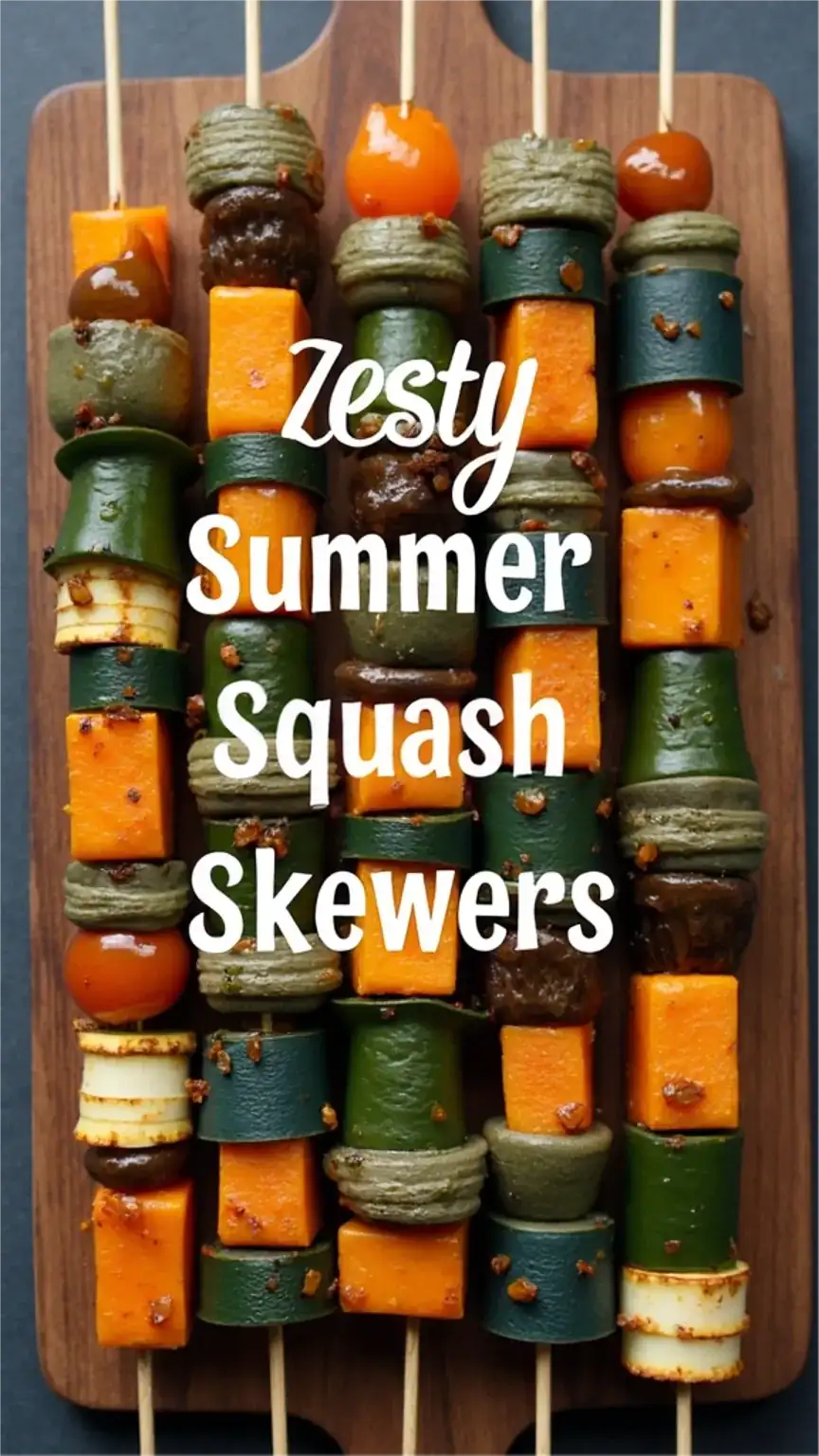 Colorful summer squash skewers with bell peppers and onions, ideal for healthy BBQ recipes. Grilled vegetables with a lemon-tahini sauce.